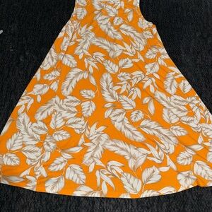 Loft Ann Taylor Palm Orange Leaf Sundress Large